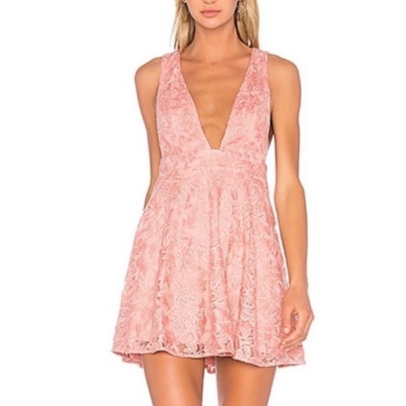 NBD Revolve Faith Pastel Blush Pink Floral Lace Plunge Neck Mini Dress - XS - Picture 1 of 14